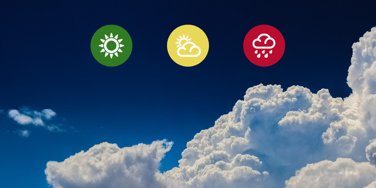 clouds with various weather icons of green, yellow and red