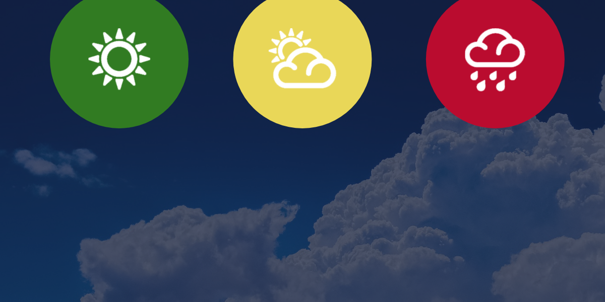 various weather icons against cloudy background